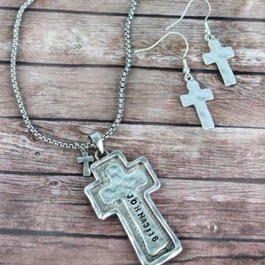 John 3:16 Cross Pendant Necklace w/Cross Earrings